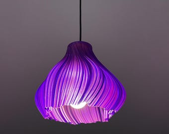 Modern Bright Purple Pendant Light - Sleek Violet Wavy Lampshade