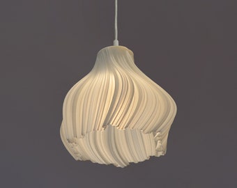 Modern Wavy Opaque Glass-like Pendant Lampshade - Sleek Soft-glow Elegant chandelier - Contemporary 3d printed Hanging fixture