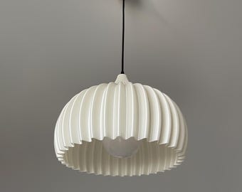 Ribbed Lampshade: Cream color Dome Pendant Light, 3D Printed Striped Lighting
