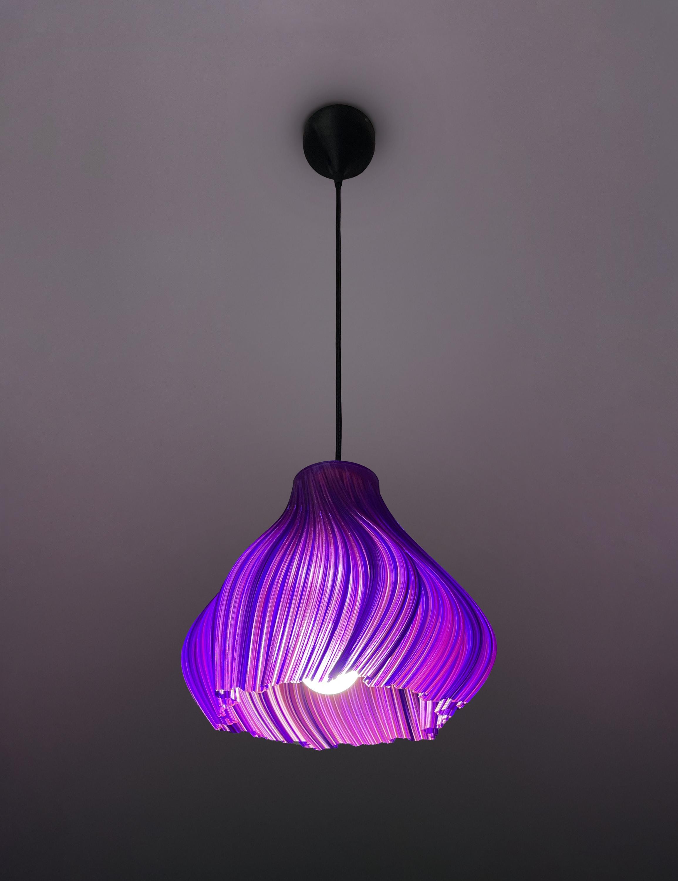 Modern Bright Purple Pendant Light - Sleek Violet Wavy Lampshade