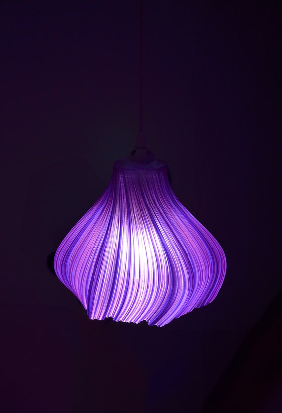 Modern Bright Purple Pendant Light - Sleek Violet Wavy Lampshade