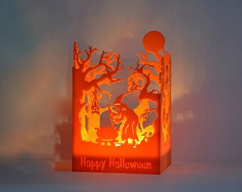 3D Printed Halloween Lamp: Spooky Witch Scene Shadow Box