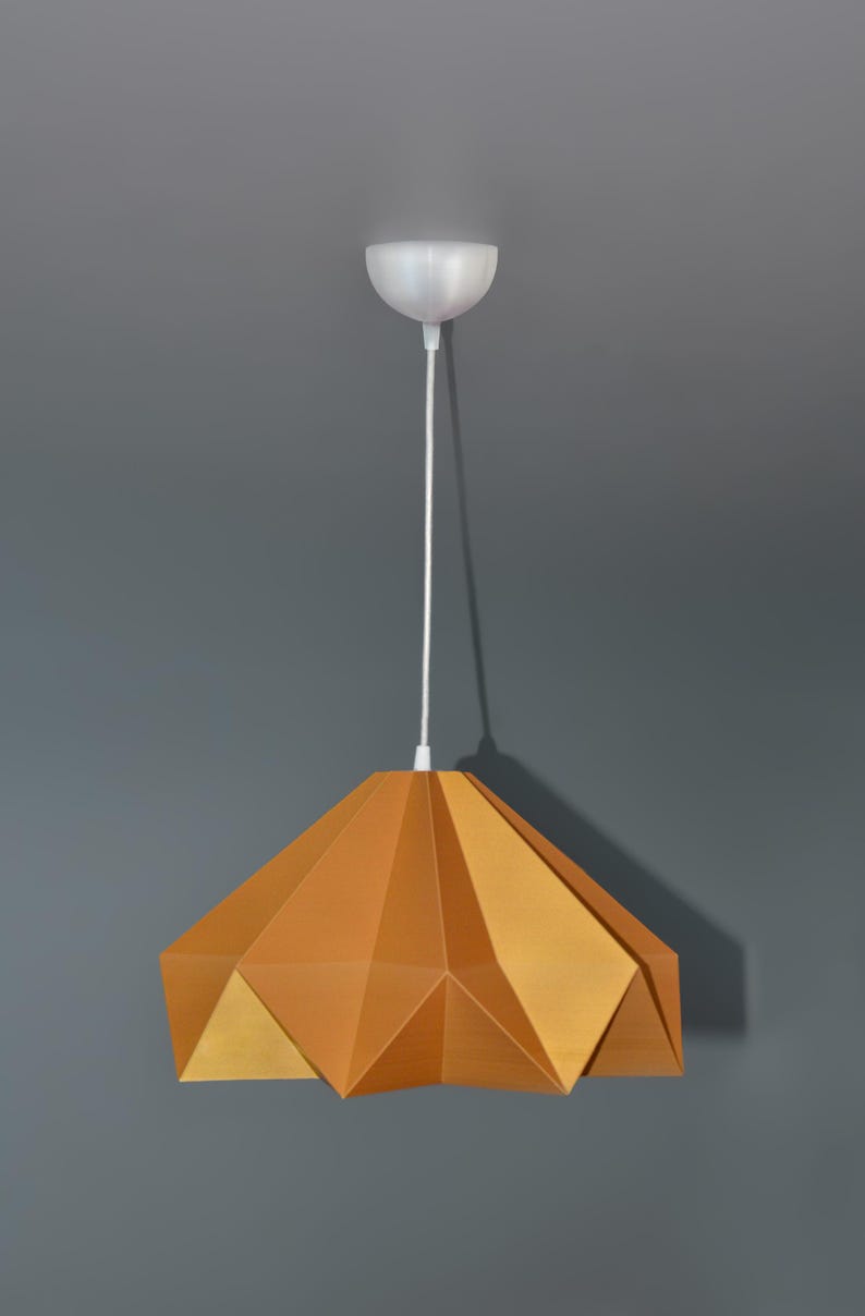 Golden Origami Pendant Lamp Shade: 3D Printed Japandi Light image 8
