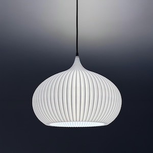 Elegant Oval Stripped Pendant Light Shade | Minimalist Style Pleated Lamp Shade | 3d printed Onion-Shaped Unique Chandelier