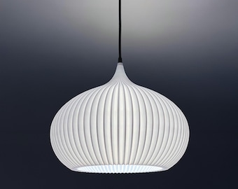 Elegant Oval Stripped Pendant Light Shade | Minimalist Style Pleated Lamp Shade | 3d printed Onion-Shaped Unique Chandelier