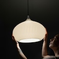 Scandinavian Beige Oval Pendant Light Shade | Sleek Stripped Hanging Lamp With Ceiling Fixture Set