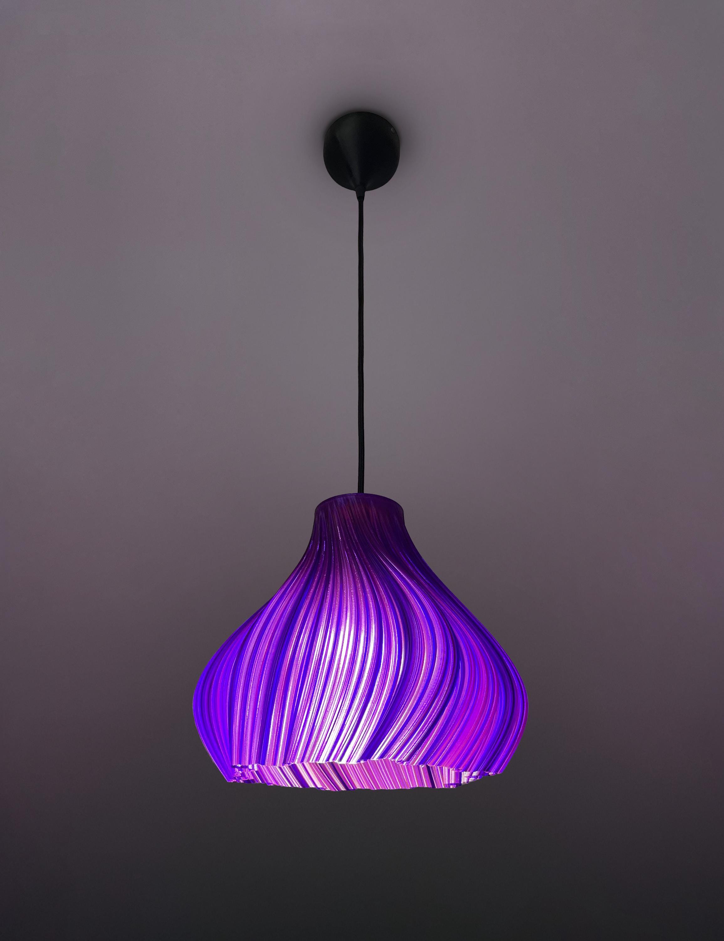 Modern Bright Purple Pendant Light - Sleek Violet Wavy Lampshade