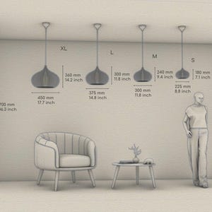 Peut inclure: Un diagramme pr&eacute;sentant quatre suspensions de tailles XL, L, M et S, avec des dimensions en mm et en pouces. La suspension XL mesure 450 mm sur 360 mm, L mesure 375 mm sur 300 mm, M mesure 300 mm sur 240 mm et S mesure 225 mm sur 180 mm.