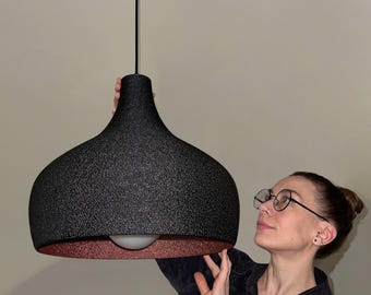Suspension noire, lampe suspendue moderne du milieu du siècle pour îlot de cuisine et salle à manger, plafonnier en cuivre noir imprimé en 3D