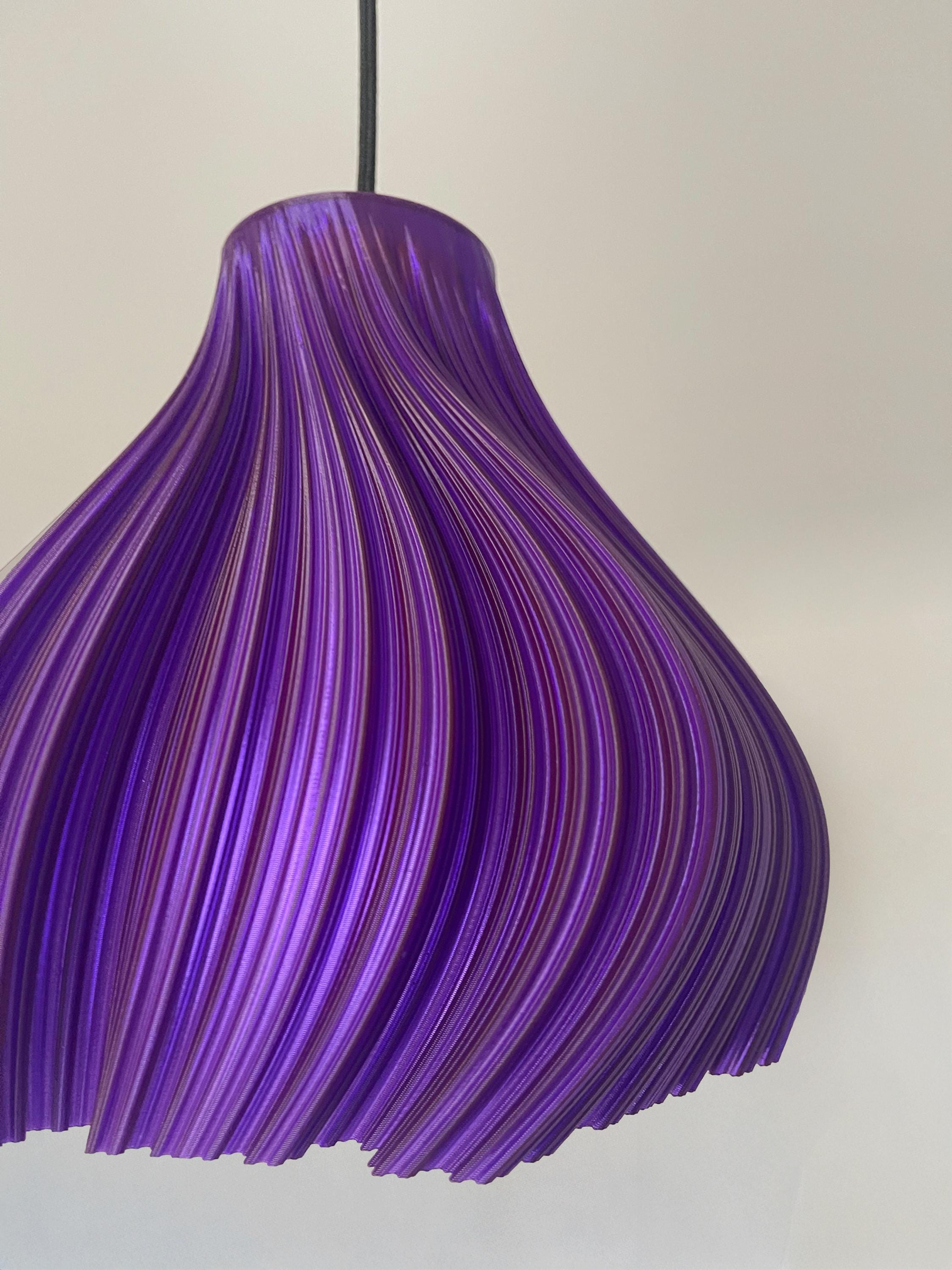 Modern Bright Purple Pendant Light - Sleek Violet Wavy Lampshade