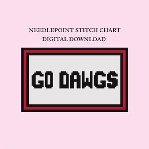 Go Dawgs UGA Needlepoint — Digital PDF Chart — Charted Canvas — 18 Mesh — University of Georgia — Needlepoint Chart — Cross Stitch Chart