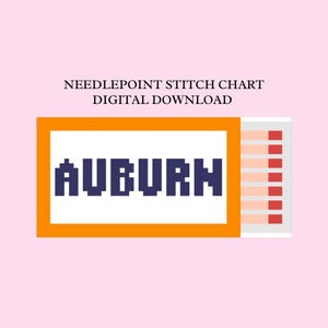 Auburn Matchbook Needlepoint Chart — Digital PDF Chart — Charted Canvas — 18 Mesh — Auburn University — Cross Stitch Chart