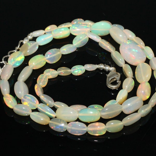 36.60 cts 4x6mm-9x11mm 18 inch long Ethiopian Opal Rainbow Fire Oval Beads Necklace, Ethiopian Opal Nuggets Necklace, Multiflash opal beads