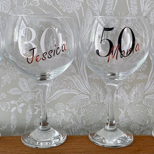 Personalised Age gin glass birthdays 18 30 40 50 60 etc any age perfect for special gifts