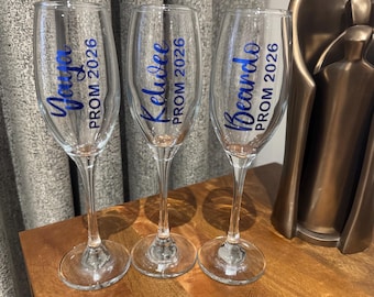 Personalized Prom Champagne Flutes: White Plastic Party Glasses