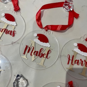 Personalised clear Christmas baubles |names|santa|gifts|secret santa|xmas gifts|gift tags| christmas tree baubles