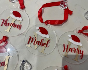 Personalised clear Christmas baubles |names|santa|gifts|secret santa|xmas gifts|gift tags| christmas tree baubles