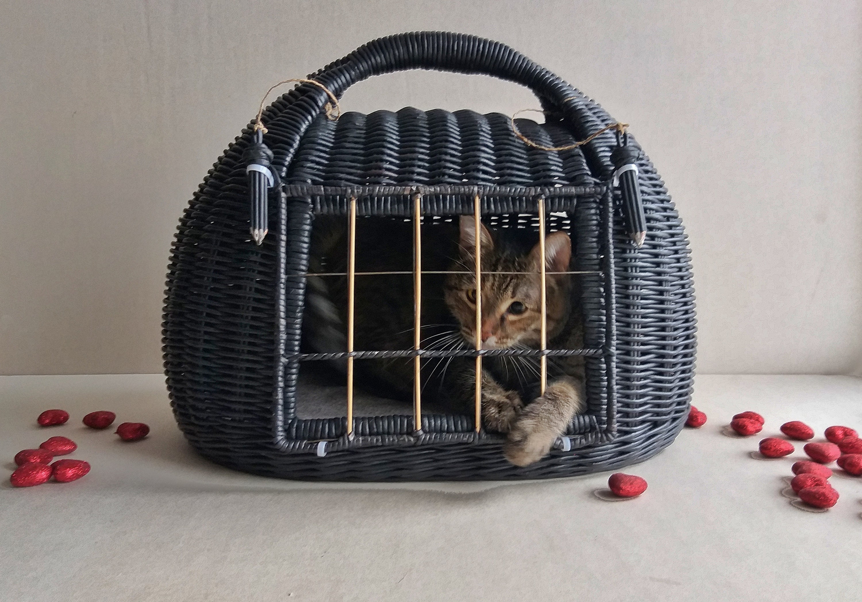 Wicker cat carrier. It can serve as a bed for your pet . The Etsy
