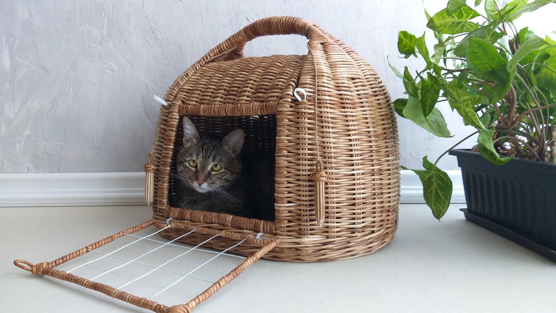 Cat carrier bed. Wicker pet basket. Etsy
