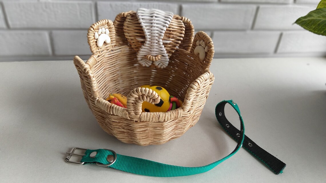 Dog toy storage. Small dog toy box. Wicker basket storage. Etsy