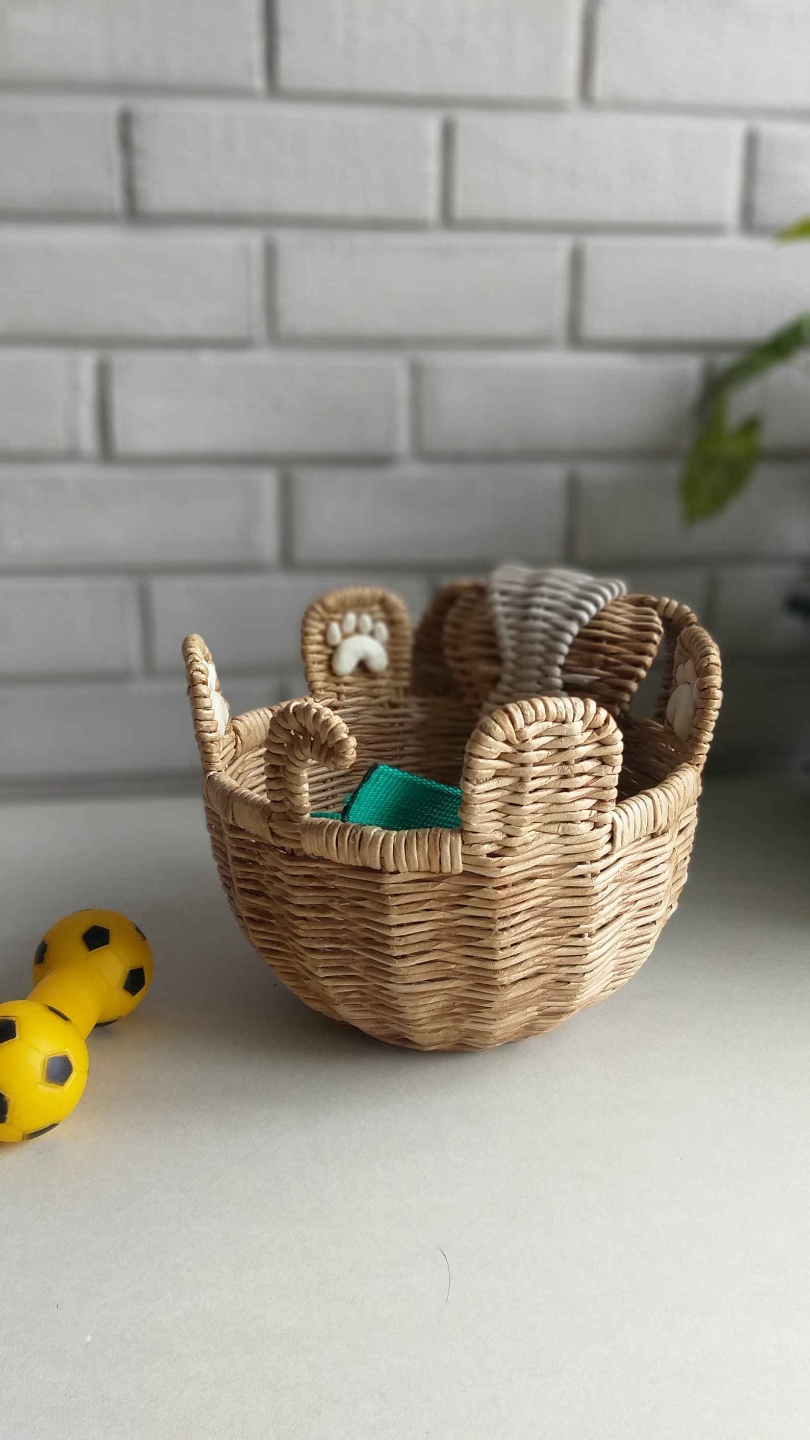 Dog toy storage. Small dog toy box. Wicker basket storage. Etsy