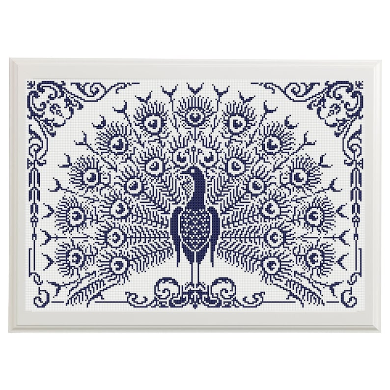 Paradise Peacock Long-awaited Cross Stitch Vintage cheap Pillow Pdf Pattern Monochr