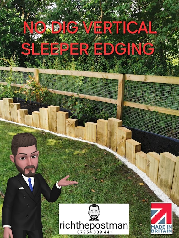 Garden Lawn Edging Sleeper Timber Wood No DIG No Concreting Easy Assembly Fast Delivery Great Britain Etsy UK