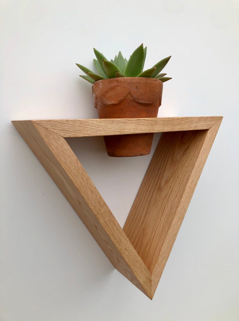 Geometric Wooden Wall Mounted Plant Stand Candle Holder Plant Pot Hanging Shelf Herb Garden Oak Shelf Oak Shelves Succulent.