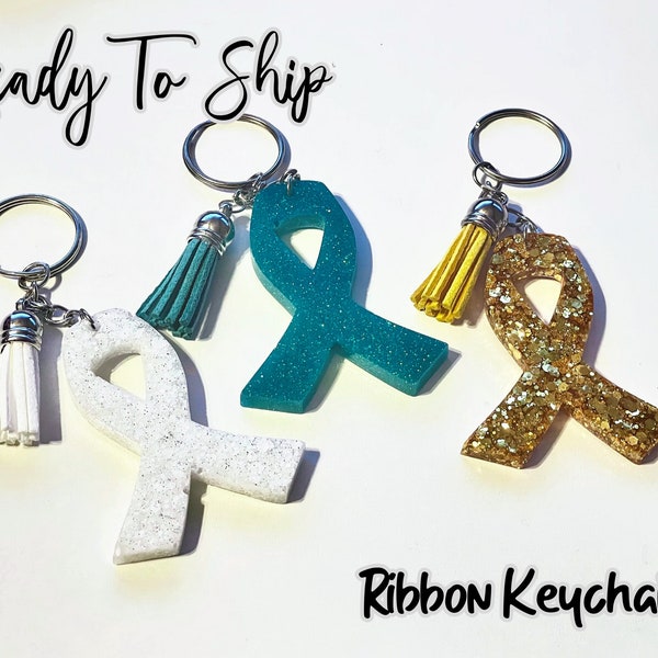 Awareness ribbon keychain/Support ribbon keychain/survivor ribbon/advocacy/white ribbon/teal ribbon/gold ribbon - READY TO SHIP