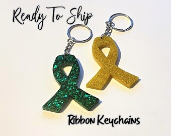 Awareness Ribbon Keychain | Support Advocate | Survivor | Yellow Ribbon | Green Ribbon | Childhood Cancer | Mental Health Awareness