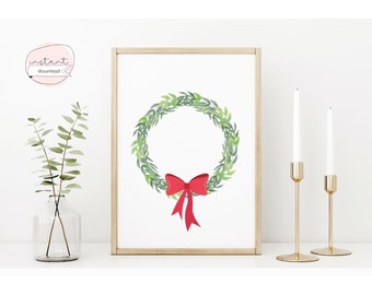 Christmas Wreath Print | Christmas Print | Instant Download | Digital Download | 8.5 x 11 | 5x7 |  11x17