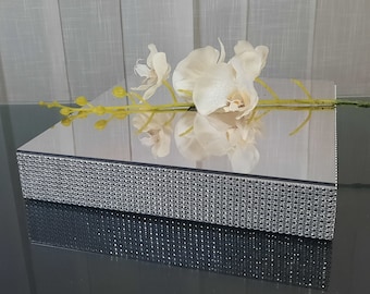 Cake stand mirror square height 2 inches,square cake stand with rhinestone sides,silver wedding square cake stand, gold beautiful cake stand