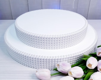 Two tier wedding cake stand, Cake stand height 4 inches, round cake stand with pearls sides, white wedding cake stand,  pearls cake stand