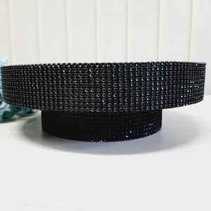 Cake stand round black with rhinestone sides height 4 inches, wedding cake stand, black beautiful cake stand