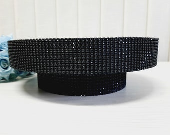 Cake stand round black with rhinestone sides height 4 inches, wedding cake stand, black beautiful cake stand