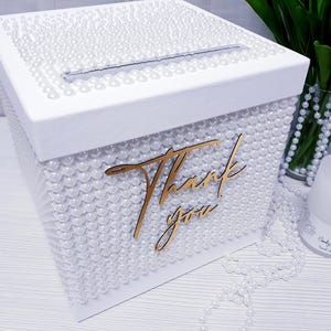 Perlenkartenbox, Kartenbox Hochzeit, weiße Hochzeitsbox, weiße Box für Karten, Kartenbox für Geschenke, Kartenbox für Geburtstag, Box für Karten