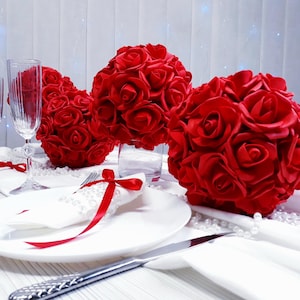 Flower ball, wedding flower balls, table flower ball, red flowers balls, table centerpieces, red roses wedding ball, flowers centerpieces