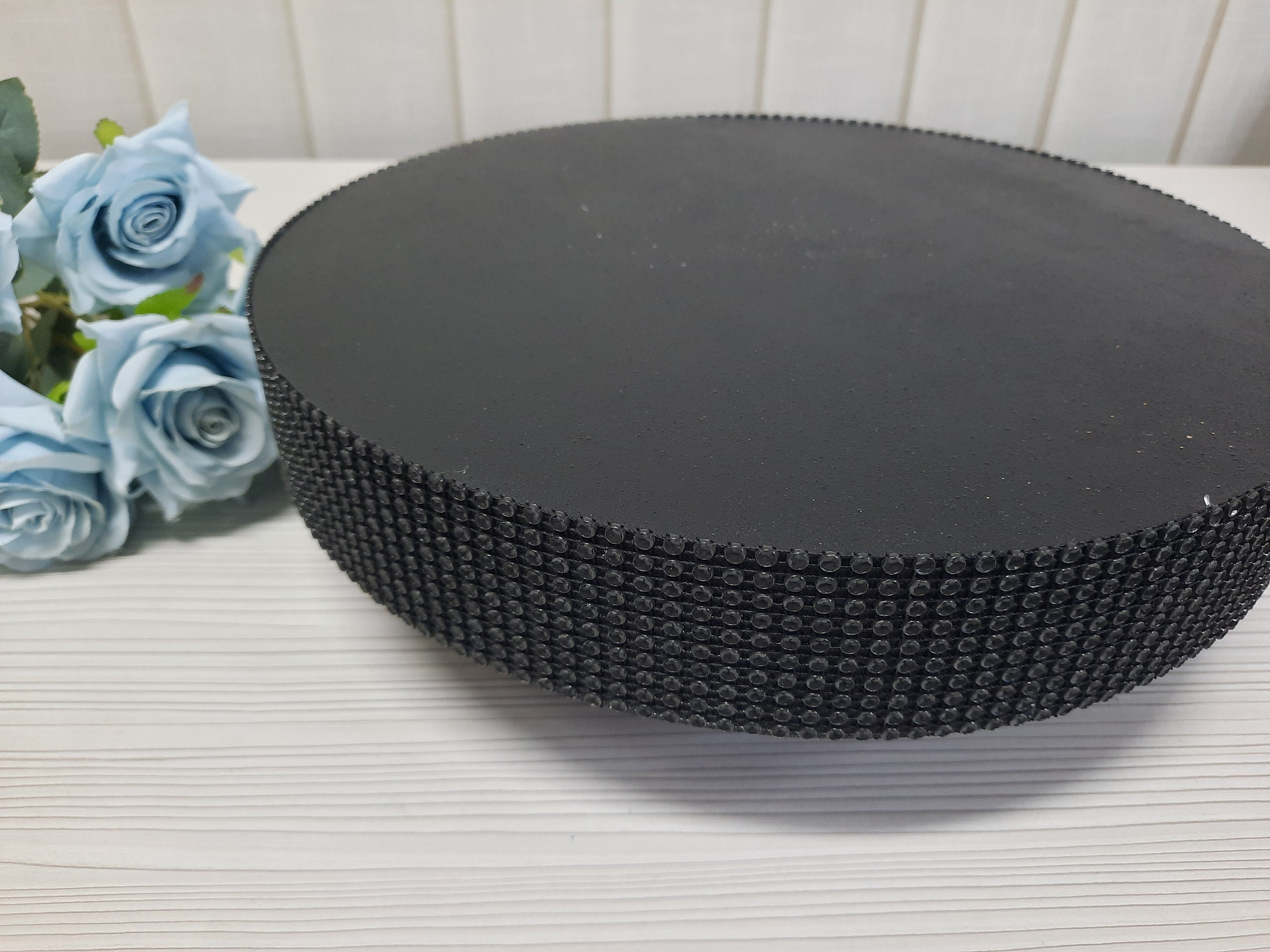 Cake Stand Round Black With Rhinestone Sides Height 4 Inches, Wedding ...