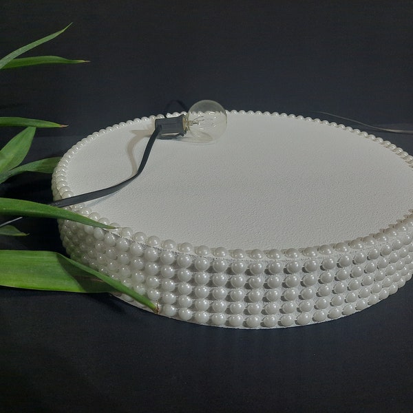 Cake stand height 2 inches, round cake stand with pearls sides, white wedding cake stand,  pearls beautiful cake stand