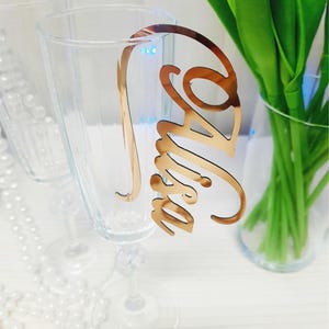Custom wedding place cards, Gold mirror plastic name place card, Guest names, Personalized glass decor, Cocktail topper tags,Wine name charm