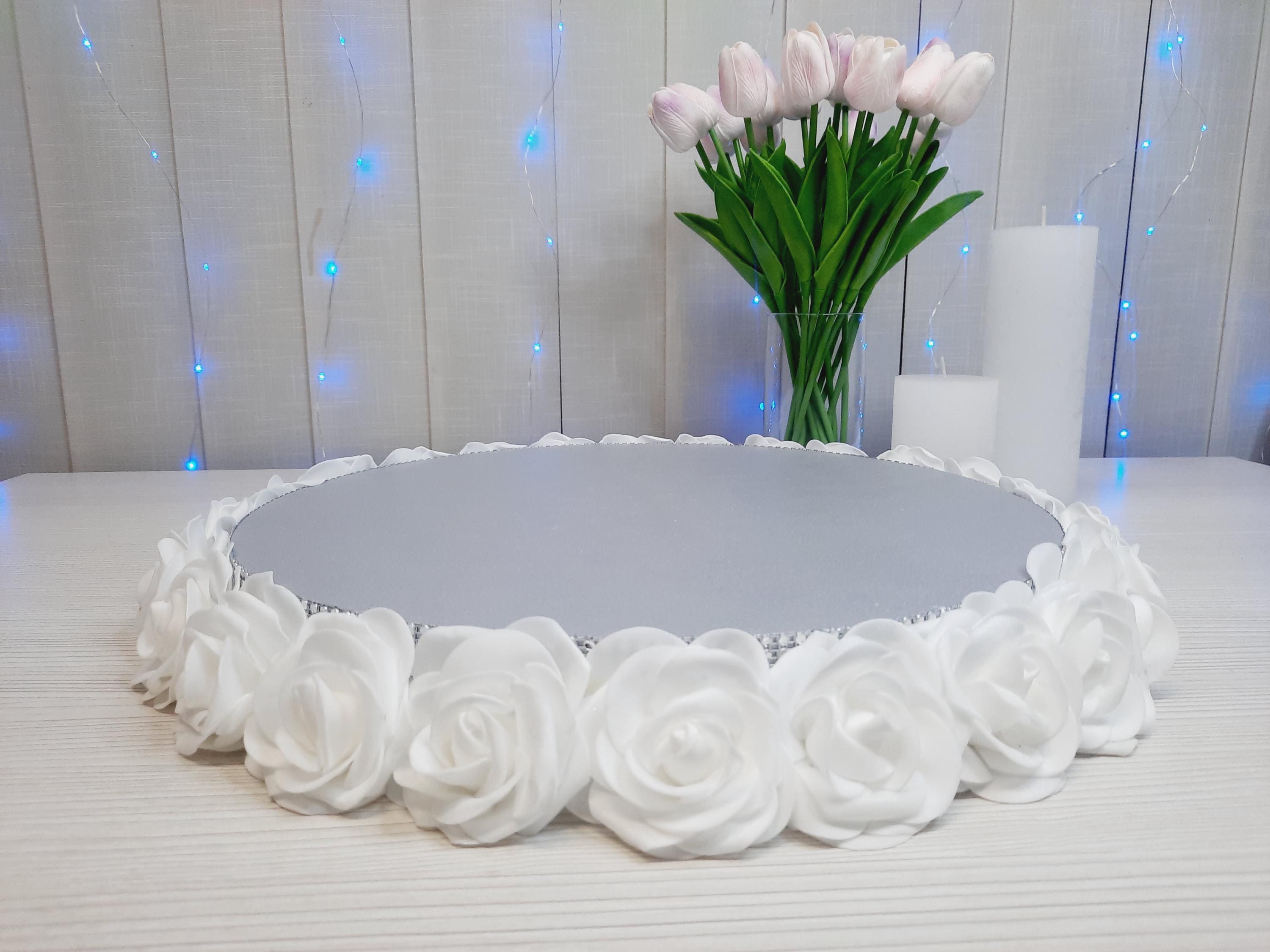Wedding cakestand height 2 inches roses, round cake stand with roses sides, white roses wedding cake stand, roses beautiful cake stand