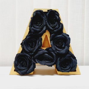 Holle piepschuim invulbare letters zwarte rozen, gouden invulbare letters, lege hartdoos, cadeauvulbrievendoos, decor holle letters
