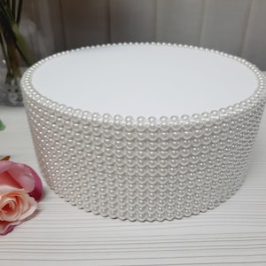 Cake stand height 4 inches, round cake stand with pearls sides, white wedding cake stand,  pearls beautiful cake stand