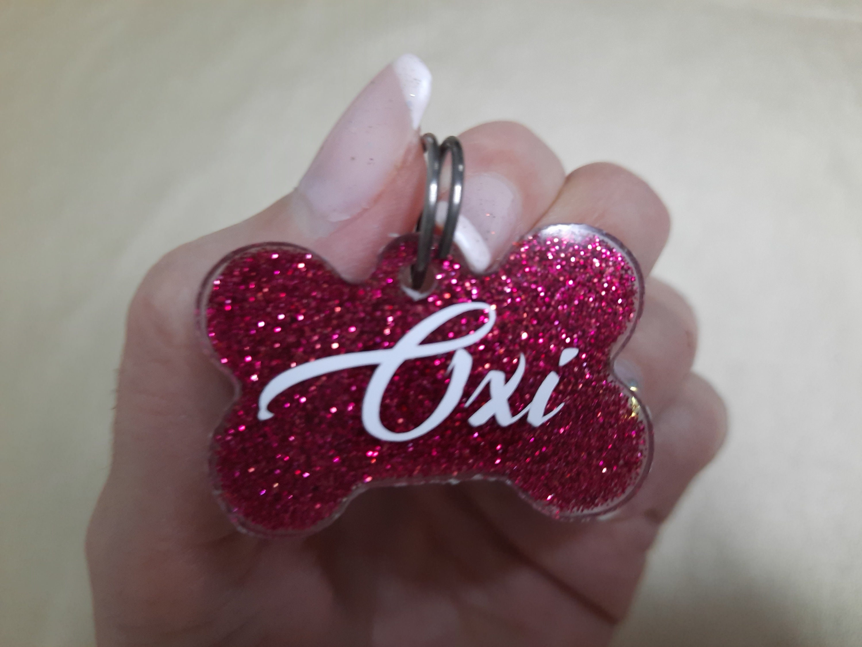 Pink Glitter Pet Tag Pet ID Tag Glitter custom Pet Dog Tag Etsy UK