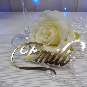Wine name charm, Guest names, Gold mirror plastic name place card, Custom wedding place cards, Personalized glass decor,Cocktail topper tags