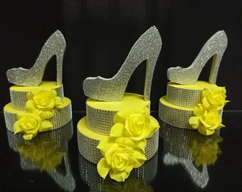 Centrotavola con scarpe, centrotavola con tacchi alti, centrotavola con scarpe, decorazione per la festa dei 16 anni, centrotavola per la Quinceañera, centrotavola da tavolo, centrotavola per i 15 anni