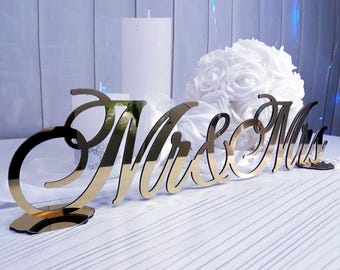 Mr and mrs sign, sweetheart table sign, gold mr and mrs sign, wedding table decor, mr mrs letters, mr and mrs table sign, wedding sign