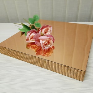 Alzata per torta a specchio quadrata altezza 2 pollici, alzata per torta quadrata con lati in strass, alzata per torta quadrata per matrimonio in argento, alzata per torta dorata bellissima
