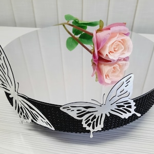 Cake stand butterfly round mirror silver, cake stand with rhinestone sides height 3 inches ,butterfly mirror wedding cake stand