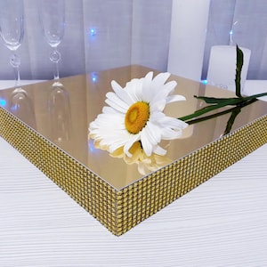 Square cake stand, wedding cake stand, gold cake stand, rhinestone cake stand, mirror cake stand, wedding square cake stand height 2 inches